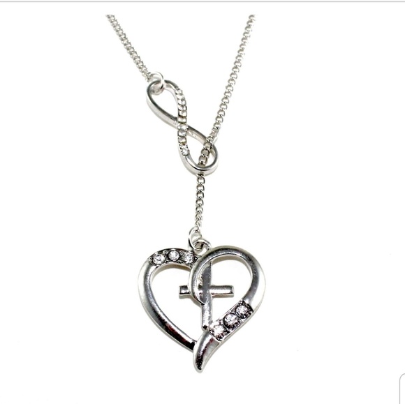 Jewelry - Silver Heart cross infinity necklace